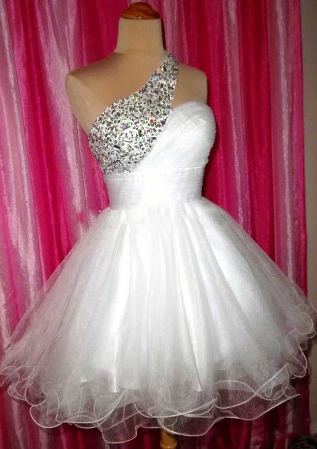 Gorgeous One-Shoulder Elegant A-line Homecoming Dress with Beading and Short Hem