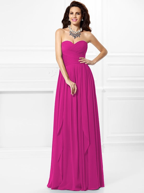 Gorgeous Sweetheart Pleats Ruffles Sleeveless Long Chiffon Bridesmaid Dresses