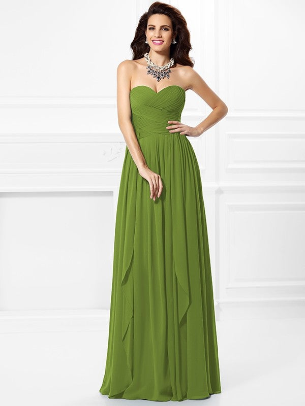 Gorgeous Sweetheart Pleats Ruffles Sleeveless Long Chiffon Bridesmaid Dresses