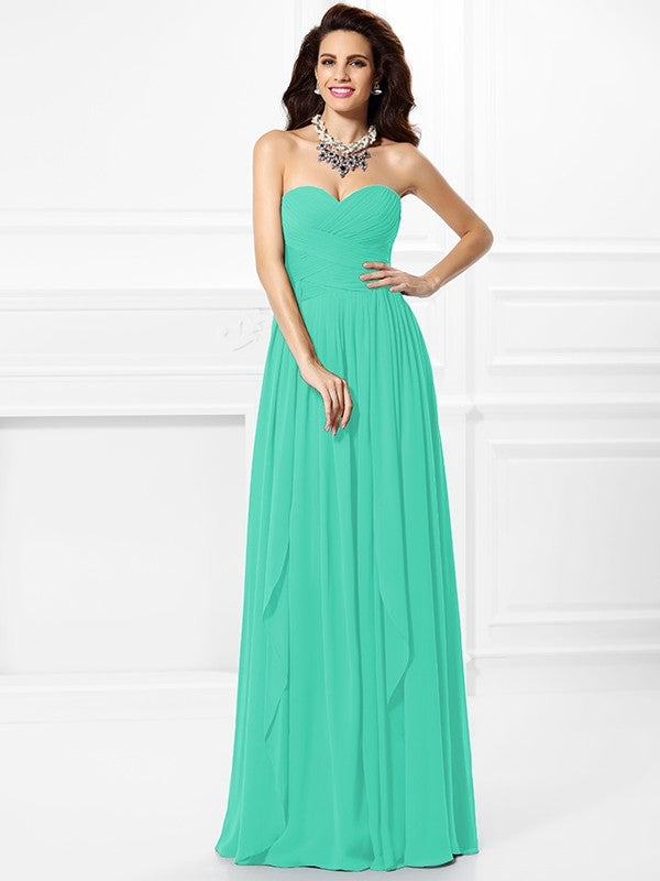 Gorgeous Sweetheart Pleats Ruffles Sleeveless Long Chiffon Bridesmaid Dresses