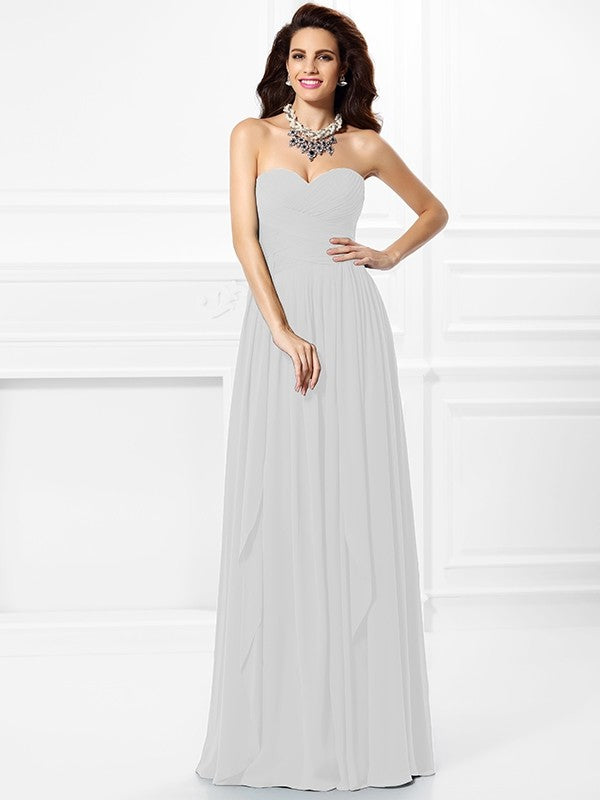 Gorgeous Sweetheart Pleats Ruffles Sleeveless Long Chiffon Bridesmaid Dresses