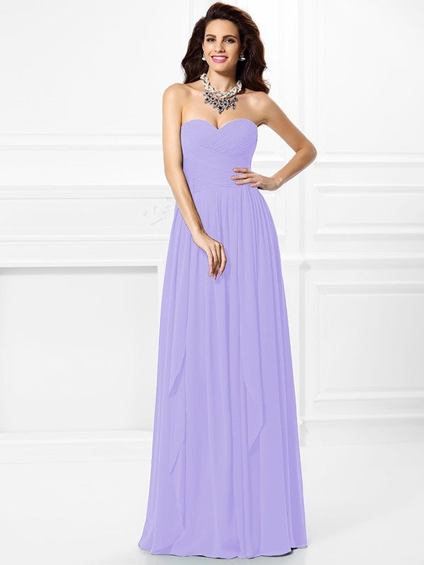 Gorgeous Sweetheart Pleats Ruffles Sleeveless Long Chiffon Bridesmaid Dresses