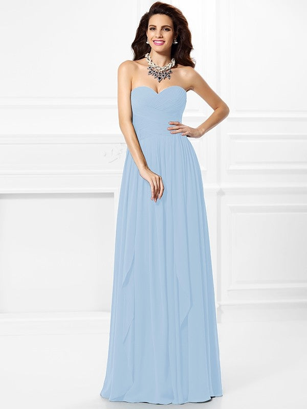 Gorgeous Sweetheart Pleats Ruffles Sleeveless Long Chiffon Bridesmaid Dresses