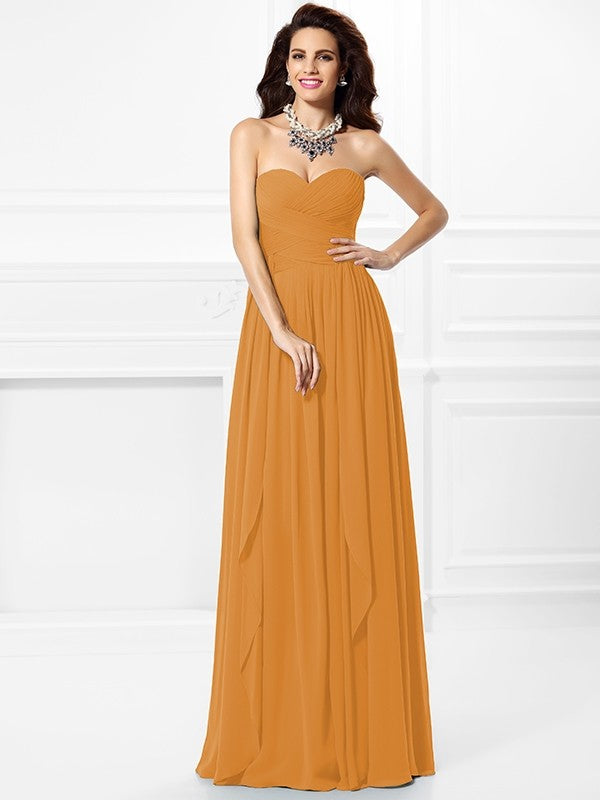 Gorgeous Sweetheart Pleats Ruffles Sleeveless Long Chiffon Bridesmaid Dresses