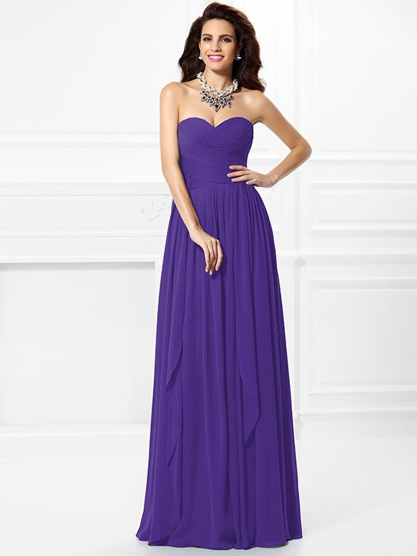 Gorgeous Sweetheart Pleats Ruffles Sleeveless Long Chiffon Bridesmaid Dresses