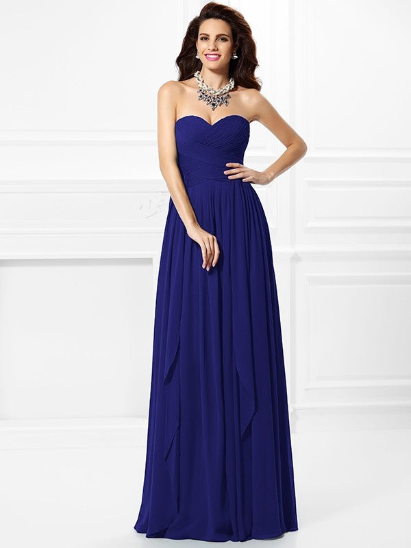 Gorgeous Sweetheart Pleats Ruffles Sleeveless Long Chiffon Bridesmaid Dresses