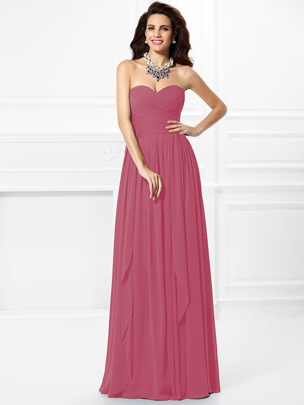 Gorgeous Sweetheart Pleats Ruffles Sleeveless Long Chiffon Bridesmaid Dresses