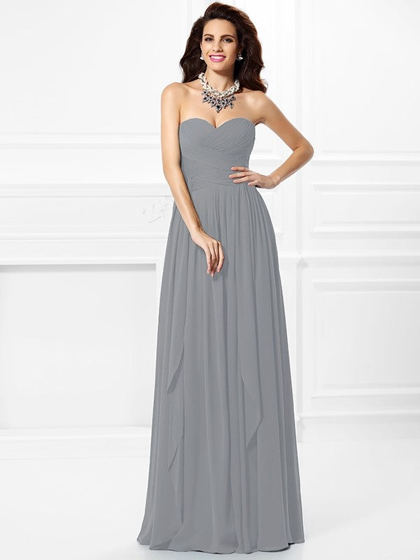 Gorgeous Sweetheart Pleats Ruffles Sleeveless Long Chiffon Bridesmaid Dresses