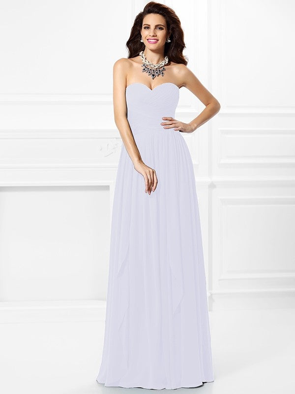 Gorgeous Sweetheart Pleats Ruffles Sleeveless Long Chiffon Bridesmaid Dresses