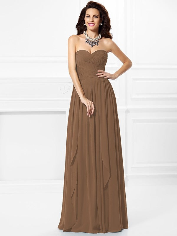 Gorgeous Sweetheart Pleats Ruffles Sleeveless Long Chiffon Bridesmaid Dresses