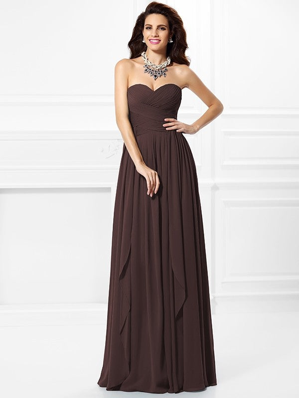 Gorgeous Sweetheart Pleats Ruffles Sleeveless Long Chiffon Bridesmaid Dresses