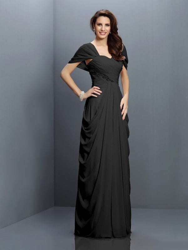 Gorgeous Sweetheart Pleats Short Sleeves Long Chiffon Bridesmaid Dresses