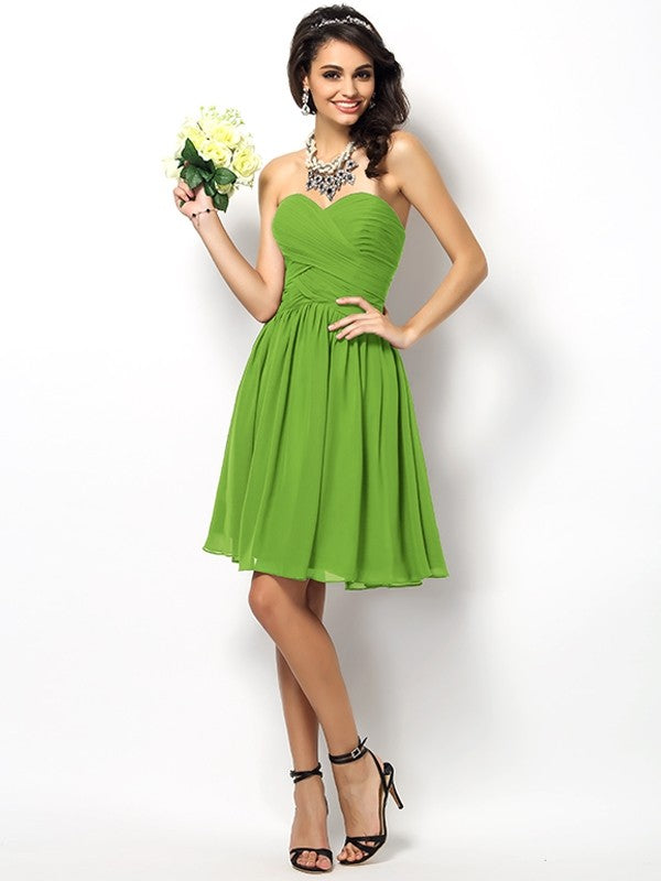 Gorgeous Sweetheart Pleats Sleeveless Short Chiffon Bridesmaid Dresses