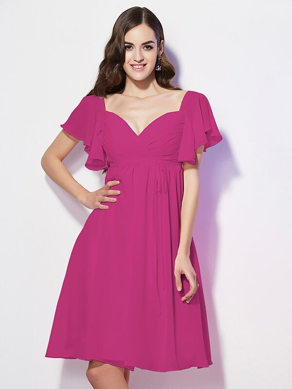 Gorgeous Sweetheart Short Sleeves Ruffles Short Chiffon Bridesmaid Dresses