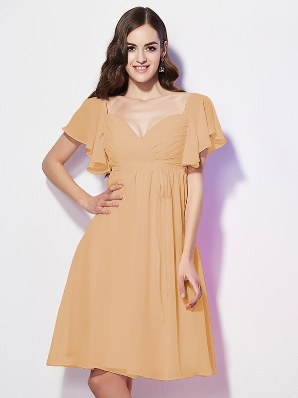 Gorgeous Sweetheart Short Sleeves Ruffles Short Chiffon Bridesmaid Dresses