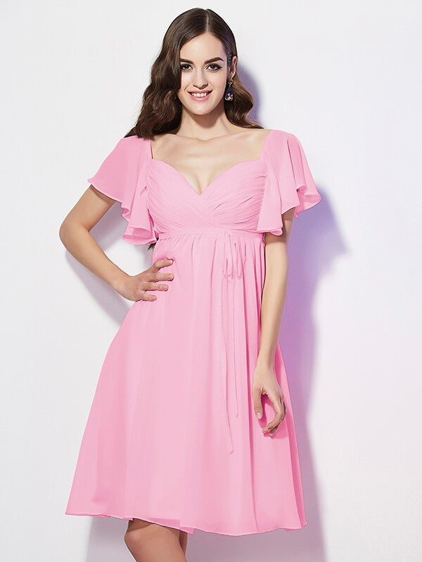 Gorgeous Sweetheart Short Sleeves Ruffles Short Chiffon Bridesmaid Dresses