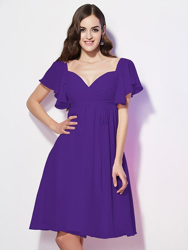 Gorgeous Sweetheart Short Sleeves Ruffles Short Chiffon Bridesmaid Dresses