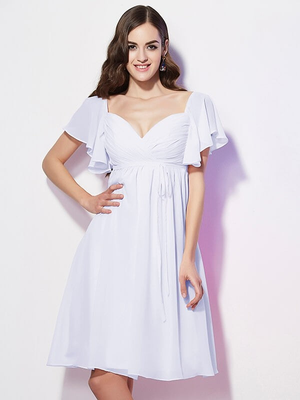 Gorgeous Sweetheart Short Sleeves Ruffles Short Chiffon Bridesmaid Dresses