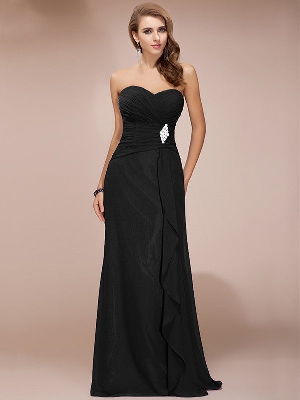 Gorgeous Sweetheart Sleeveless Long Beading Ruffles Chiffon Bridesmaid Dresses