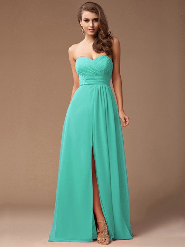 Gorgeous Sweetheart Sleeveless Long Ruffles Chiffon Bridesmaid Dresses