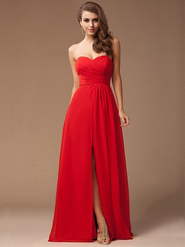 Gorgeous Sweetheart Sleeveless Long Ruffles Chiffon Bridesmaid Dresses