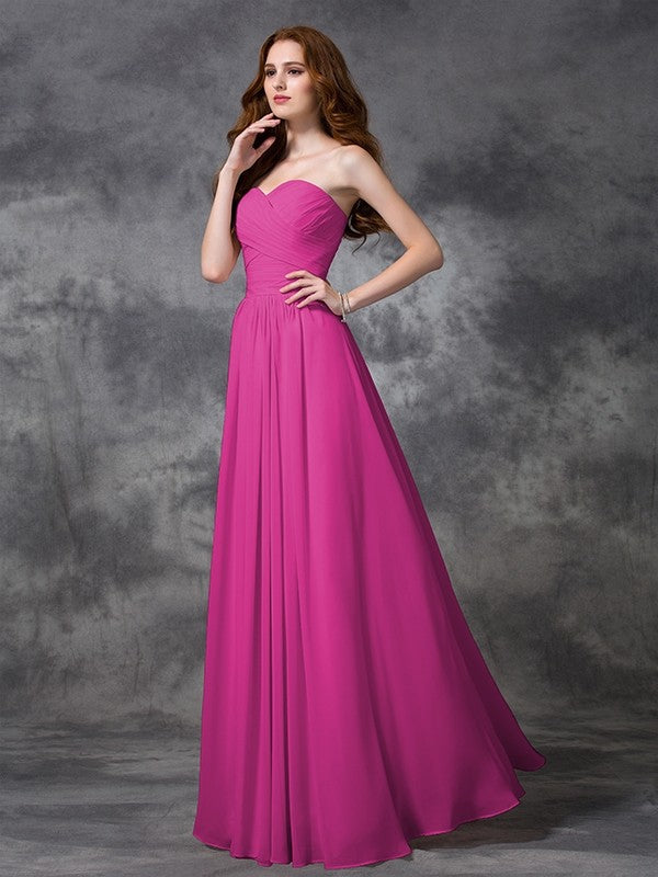 Gorgeous Sweetheart Sleeveless Ruched Long Chiffon Bridesmaid Dresses