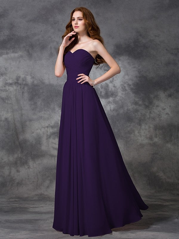 Gorgeous Sweetheart Sleeveless Ruched Long Chiffon Bridesmaid Dresses