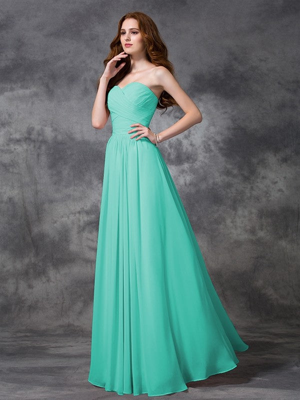 Gorgeous Sweetheart Sleeveless Ruched Long Chiffon Bridesmaid Dresses