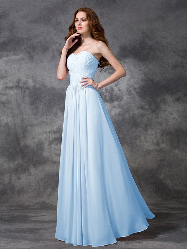 Gorgeous Sweetheart Sleeveless Ruched Long Chiffon Bridesmaid Dresses