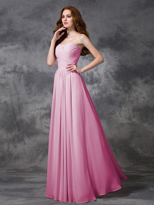 Gorgeous Sweetheart Sleeveless Ruched Long Chiffon Bridesmaid Dresses