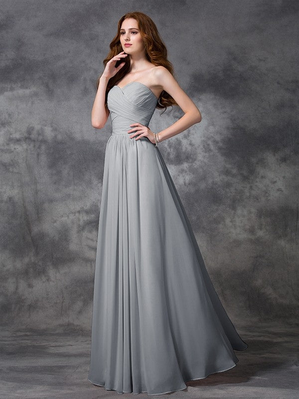 Gorgeous Sweetheart Sleeveless Ruched Long Chiffon Bridesmaid Dresses