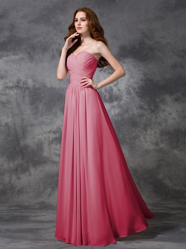 Gorgeous Sweetheart Sleeveless Ruched Long Chiffon Bridesmaid Dresses