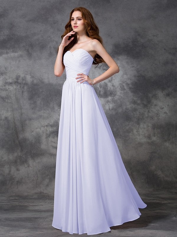 Gorgeous Sweetheart Sleeveless Ruched Long Chiffon Bridesmaid Dresses