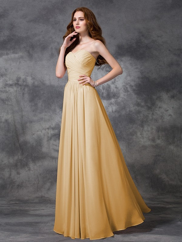 Gorgeous Sweetheart Sleeveless Ruched Long Chiffon Bridesmaid Dresses