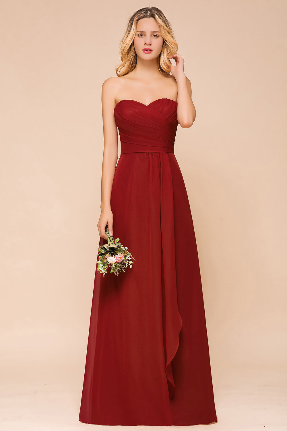 Gorgeous Sweetheart Strapless Rust Bridesmaid dresses with Ruffle