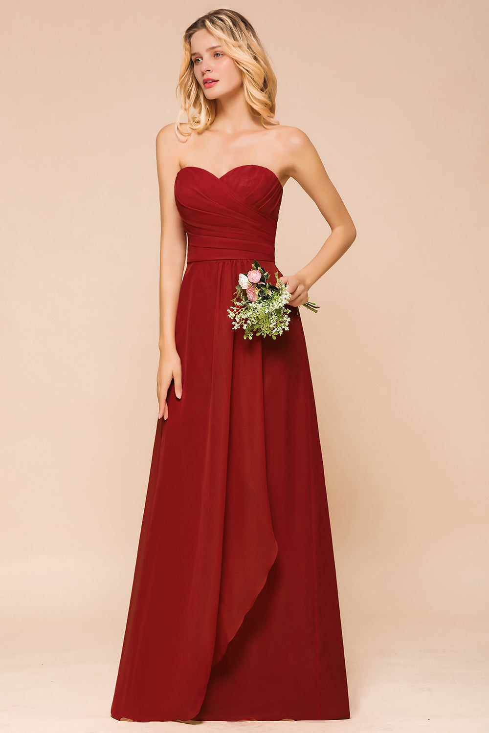 Gorgeous Sweetheart Strapless Rust Bridesmaid dresses with Ruffle