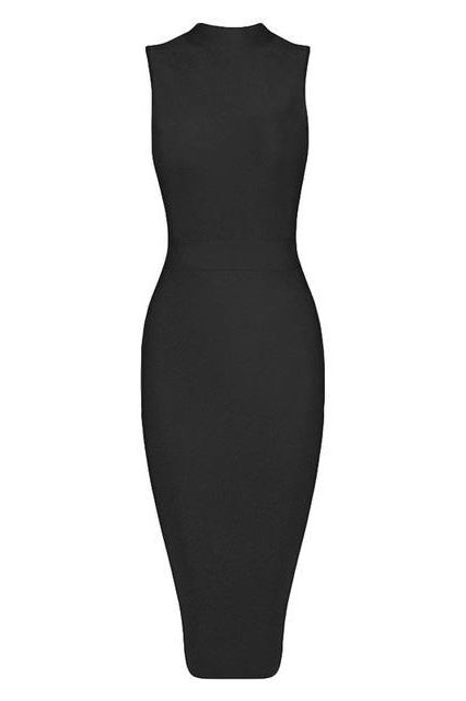 Grace Bandage Midi Dress - Classic Black - Fashionpara