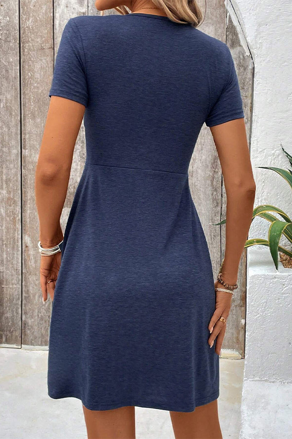 Solid Color Hook Design Short Sleeve Casual Dress