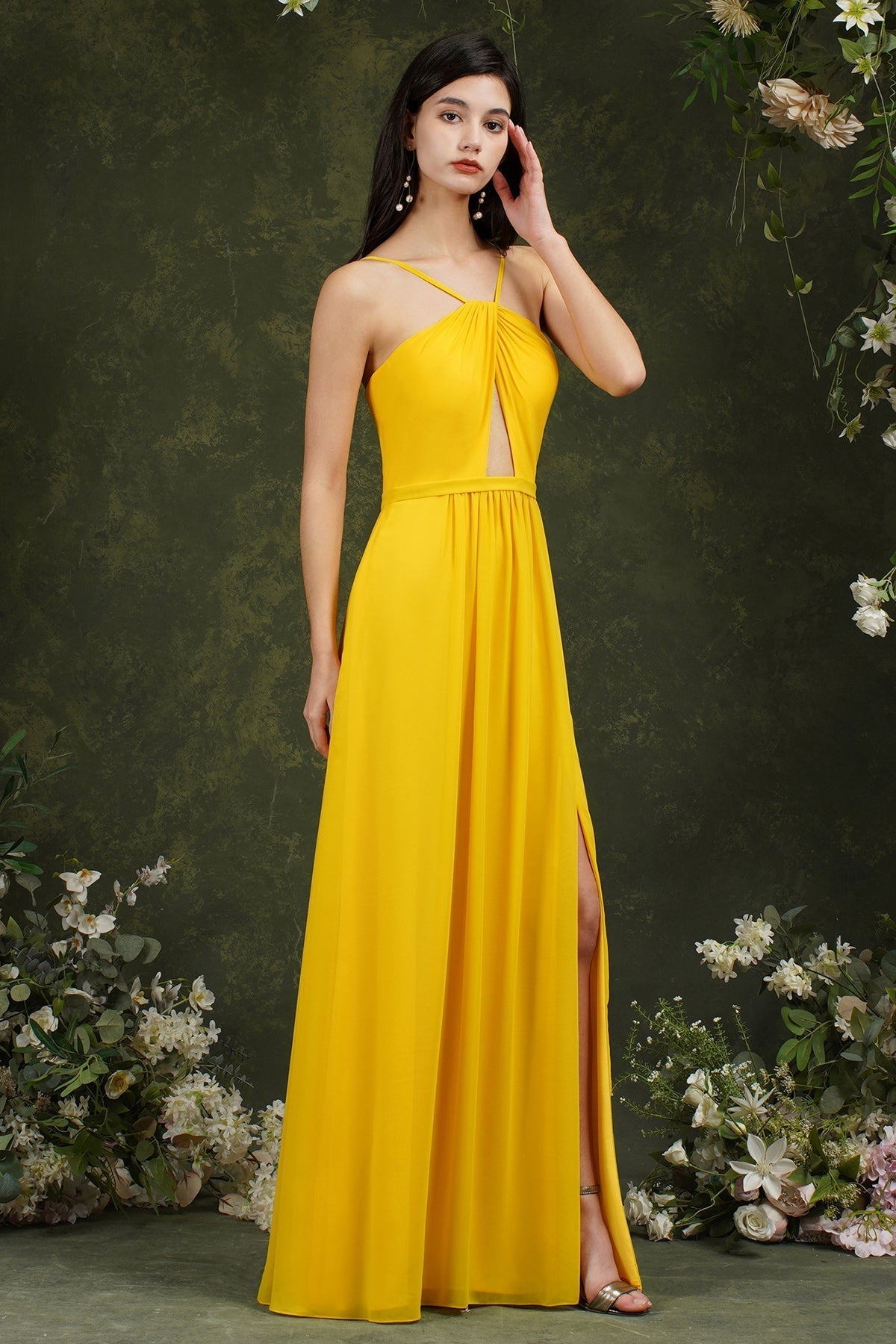 Halter Bridesmaid Dresses Long Side Slit