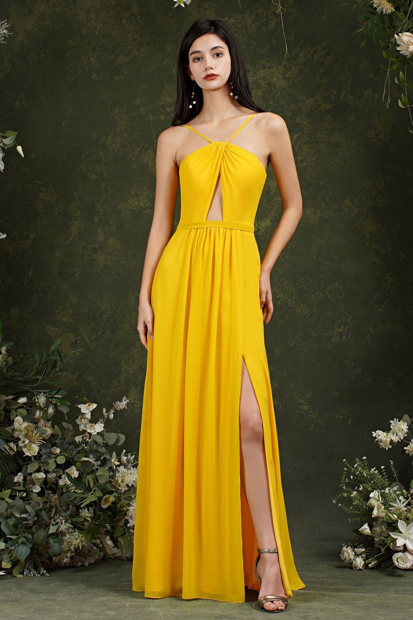 Halter Bridesmaid Dresses Long Side Slit