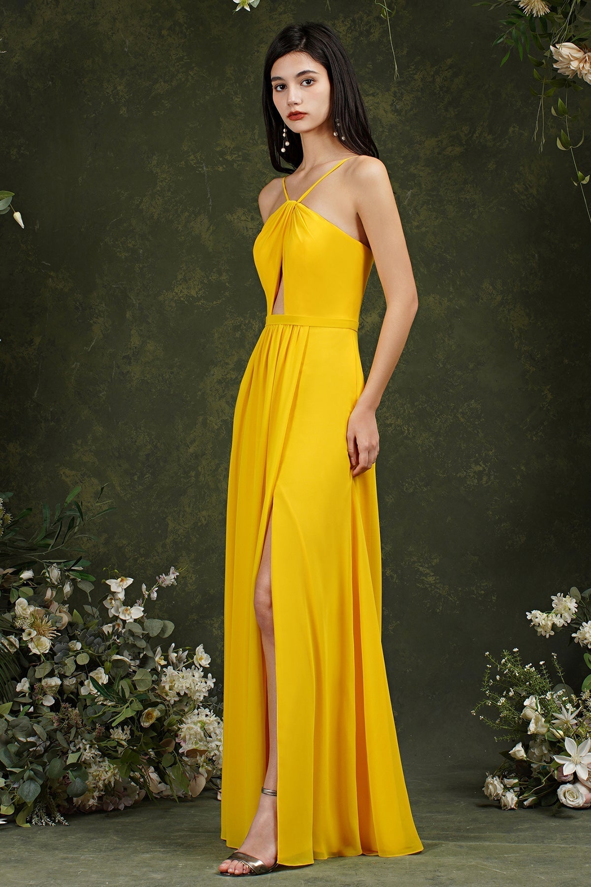 Halter Bridesmaid Dresses Long Side Slit