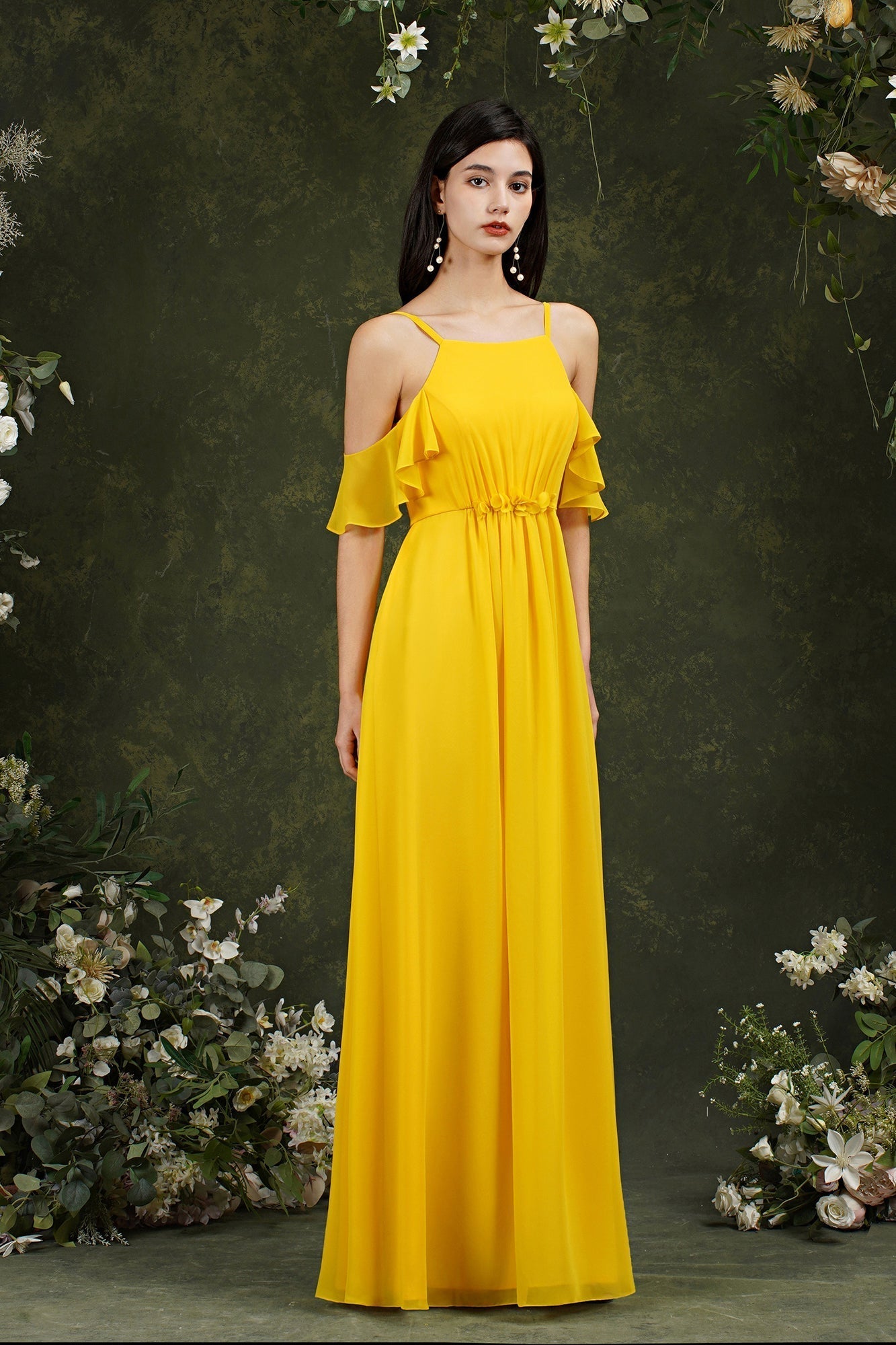 Halter Chiffon Bridesmaid Dresses Long WIth Ruffle