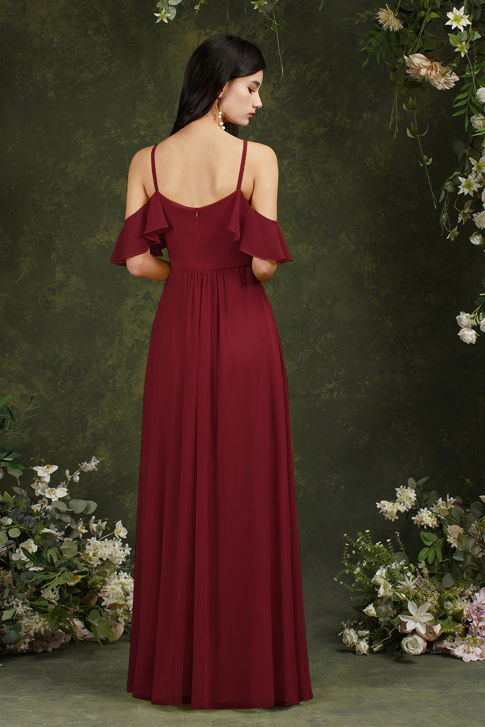 Halter Chiffon Bridesmaid Dresses Long WIth Ruffle