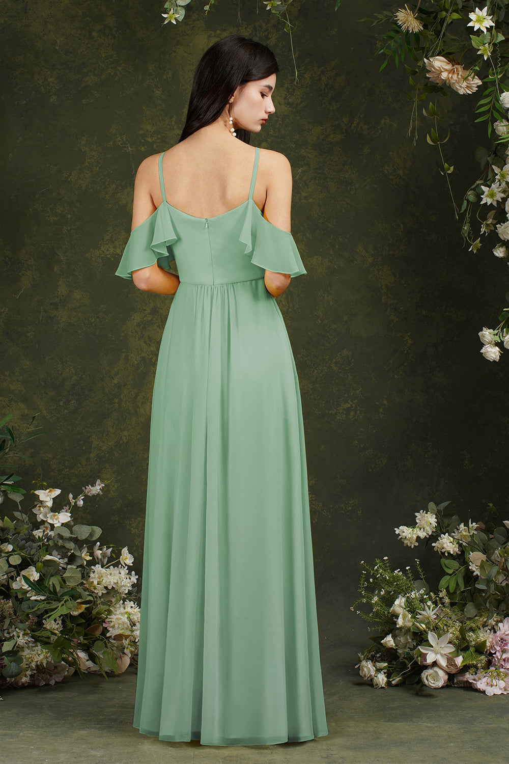 Halter Chiffon Bridesmaid Dresses Long WIth Ruffle