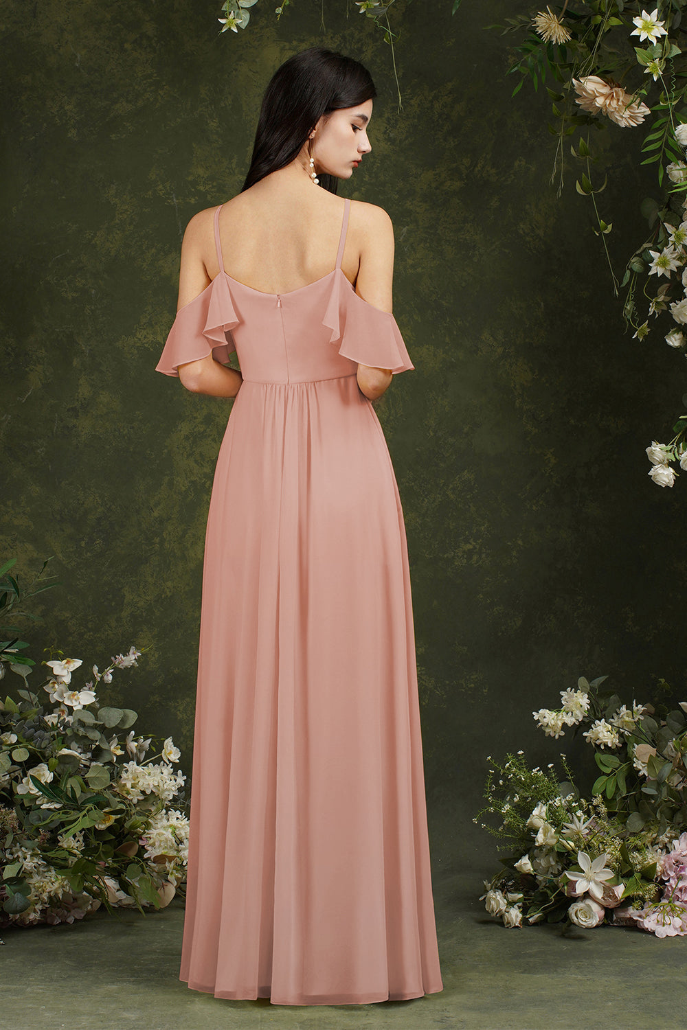 Halter Chiffon Bridesmaid Dresses Long WIth Ruffle