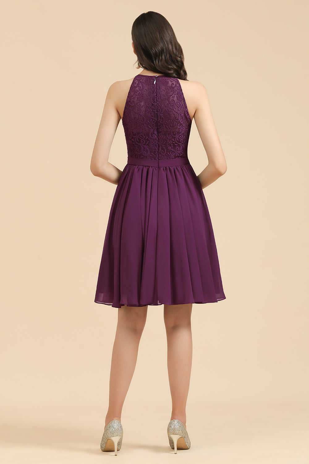 Halter Lace Bridesmaid Dresses  Chiffon Sleeveless Short Dress