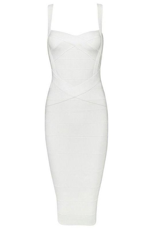 Heidi Bandage Midi Dress - Pearl White - Fashionpara