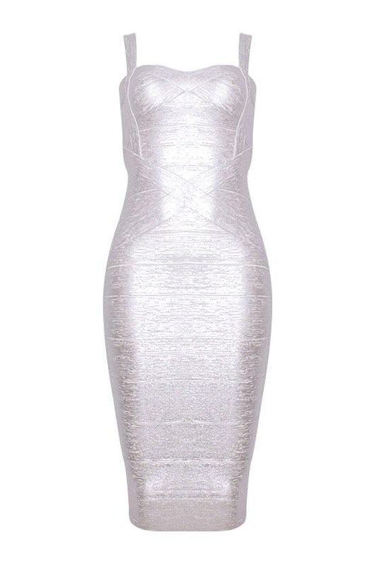 Heidi Bandage Midi Dress - Silver - Fashionpara