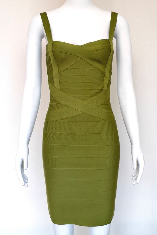 Heidi Bandage Mini Dress - Olive Green - Fashionpara