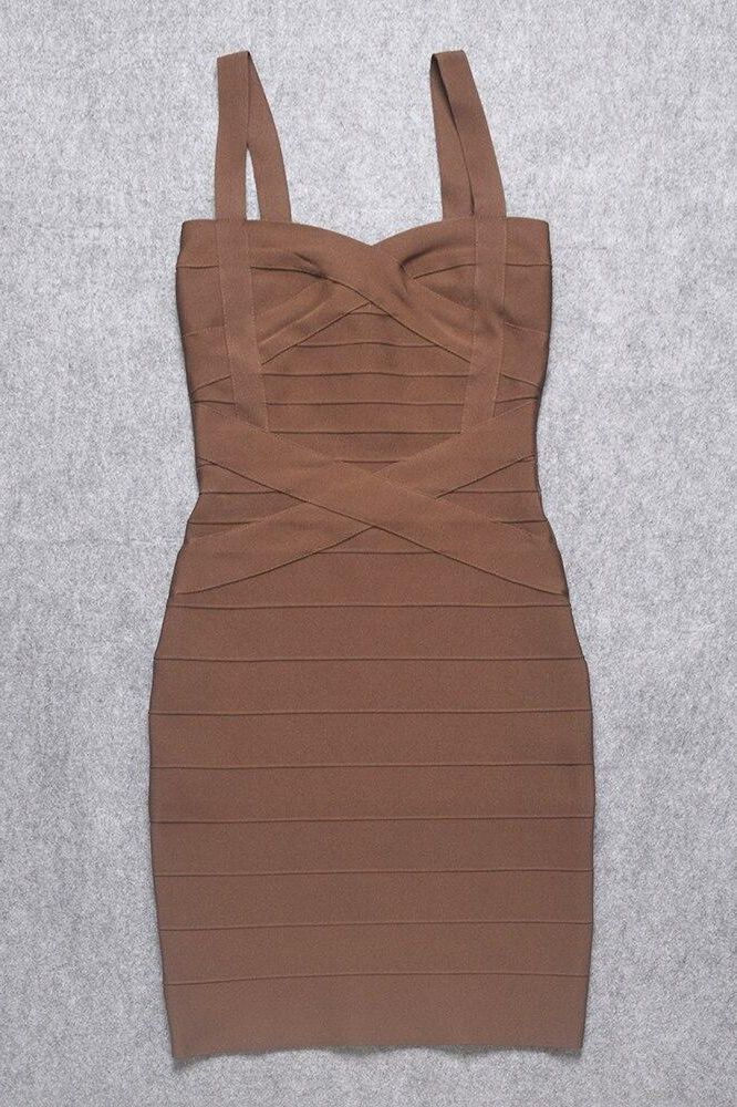 Heidi Bandage Mini Dress - Tan Brown